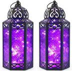 Vela Lanterns Decorative Indoor Lantern with LED Lights, Purple, L, 2-Pack by VelaCandleLanterns