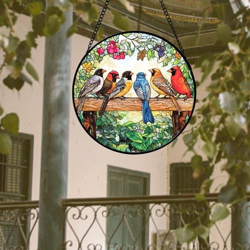 CHATYOUNG Stained Glass Window Hanging Cardinal Gifts Flower Large 11.8" - Birds Suncatcher Door Garden Home Decor and Christmas Mother's Day Birthday Gift for Grandma Nana Women Mom Wife Friend - Image 2