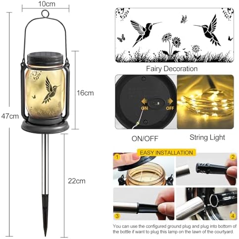 YJFWAL Solar Glass Cross & YJFWAL Hummingbird Solar Lanterns - Image 3