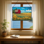 Barn Surrounded by Summer Wildflowers Rectangular Stained Glass Suncatcher – Hanging Window Panel with Animal & Nature Scene – Vibrant Glass Art Gift for Wildlife, Fantasy, Nature Lovers UGt1vK - Image 6