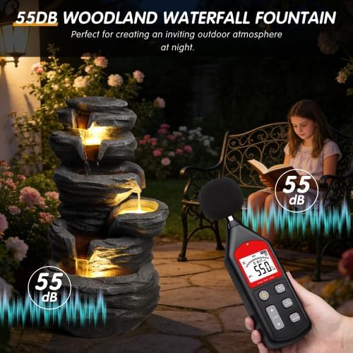 Outdoor Fountain with Lights Artificial Stacked Rock Cascading Waterfall Fountain for Patio Yard Porch Garden Landscape Decor - Image 5