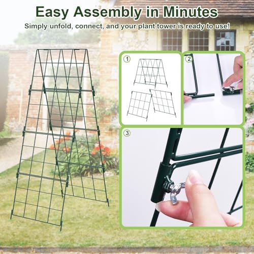 Heavy Duty 48"x16" Adjustable A-Frame Cucumber Trellis for Climbing Plants,iGreely Foldable Frame Rust-Proof Metal Trellis with Dense Grid,Perfect for Raised Beds, Garden,Tomatoes,Outdoor(Green) - Image 3