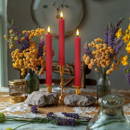 6 Pack, 10" LED Flameless Real Wax Red Fluted Ribbed Grooved Taper Candles, Remote & 24h Timer Memory, On/Off Button, Dimmable, Flicker Mode, Battery Operated, Wedding - Image 5