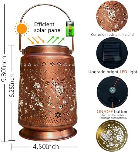 KY&BOSAM Rose Flower Hummingbird Solar Lanterns Hand Metal for Outside - Image 5