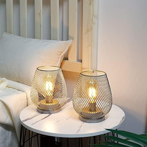JHY DESIGN Set of 2 Metal Cage LED Lantern Battery Powered Cordless Accent Light with LED Great for Weddings Parties Patio Events for Indoors Outdoors(Silver) - Image 6