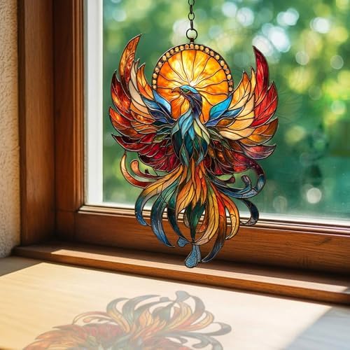 Vivid Phoenix Mosaic Art Piece Acrylic Suncatcher - Image 3
