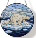 Polar Bear Mom Cub Stained Glass Suncatcher 11.8" Colorful Window Hanging Ornament, Sun Catcher Decor for Bathroom Front Door Living Room Home Wall Garden by FeHuew