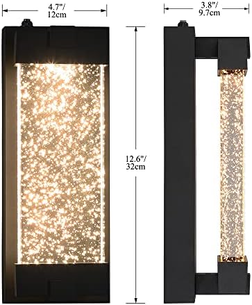 Black Wall Sconce with K9 Crystal Bubble and Dusk to Dawn Sensor, Exterior LED Wall Mounted Light, Modern Porch Lantern, Light Fixture for Indoor and Outdoor - Image 2