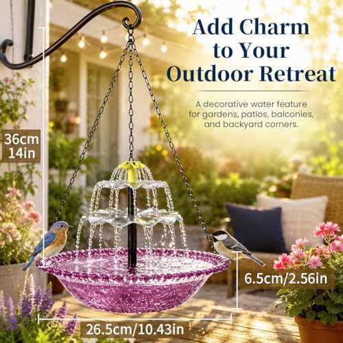 Solar Fountain for Bird Bath Outside, Garden Water Feature with Ground Stake Stand or Hanging Style for Patio, Yard & Lawn (A-XL-Purple) - Image 6