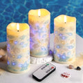 Blue Ocean Coastal Fiber Optic Flameless Pillar Candles with Remote by EywamageCandles