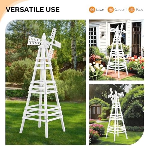 Wooden Windmill, Weather-Proof Wind Spinner, Outdoor Wind Mill for Garden Lawn Patio Decoration (White, Large) - Image 6