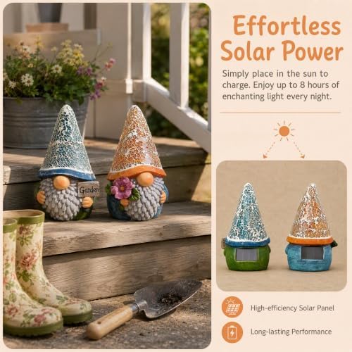 Solar Garden Gnome Statue with Crystal Mosaic LED Hat, Outdoor Decor - Image 6