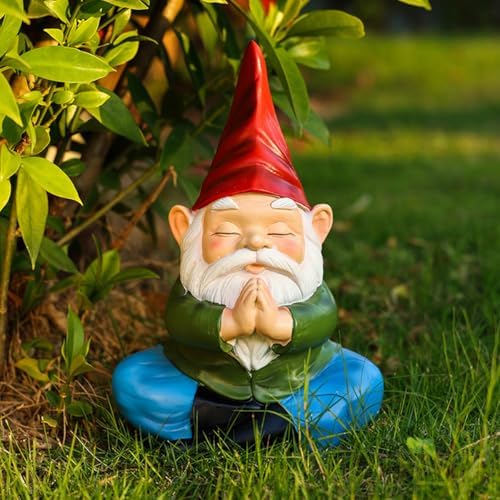 Meditation Gnome Garden Statue, 11 Inch Zen Yoga Gnome Figurine Resin Buddha Sculpture Indoor Outdoor Decor for Home Patio Lawn Yard Balcony Ornaments (Red Hat) by JARPSIRY