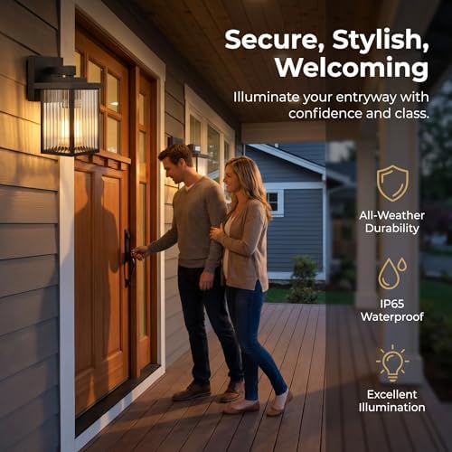 2 Pack Matte Black Porch Light, Rust-Resistant Outdoor Wall Light - Image 2