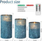 Blue Flameless Candles with Remote Ocean Glass LED Pillar Candles Set of 3 - Image 2