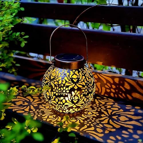 2 Pack Solar Hanging Lantern Lights, Metal Outdoor Decorative Lamp, Bronze - Image 4