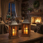Bdor 15 Inch Outdoor Decorative Lanterns, Set of 2 Wooden Candle Lanterns - Image 3