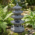 Pagoda Garden Statue Pagoda Garden Statue Solar Powered Lantern Resin Outdoor Zen Japanese Decor for Balcony, Patio, Porch, 11.4x4.7x4.7 inch Grey - Image 3