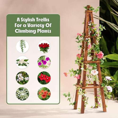 Idzo 61-Inch Wood Obelisk Trellis for Climbing Plants, Outdoor & Indoor Garden Decor, Light Brown, Durable, Space-Saving, Easy Assembly, Ideal for Patio & Yard – Upgraded 2025 - Image 5