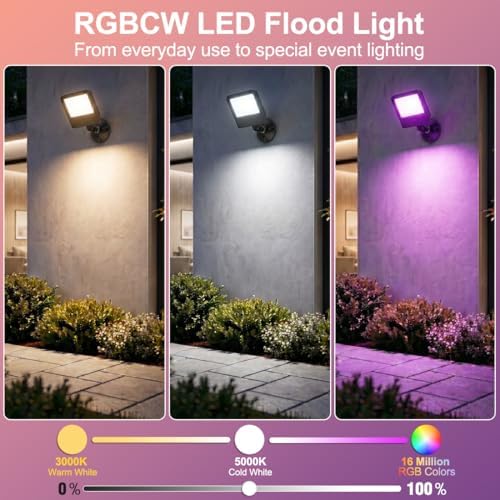 kadision RGBCW LED Flood Light, Smart App/Voice/Remote Control, 4 Pack - Image 2