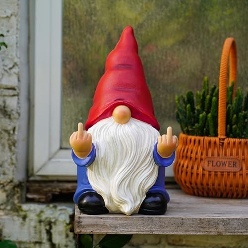 Middle Finger Gnome Statue 12.4in, Large Naughty Garden Gnome Statue Decoration and Lawn Ornament - Funny Garden Gnomes for Outdoor or Home Decor - Image 4