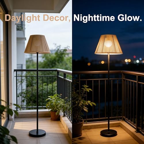 Solar Outdoor Floor Lamp with Rattan Shade, Adjustable Height - Image 4