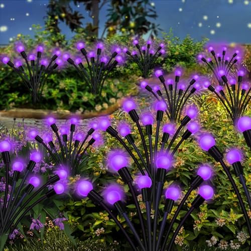 Kohlrabi Solar Garden Lights Outdoor, 6 Pack 48 LED Solar Purple Firefly Lights Waterproof, Sway by Wind, Halloween Swaying Light for Yard Patio Backyard Garden Planter Flower Bed Pathway Decoration - Image 7