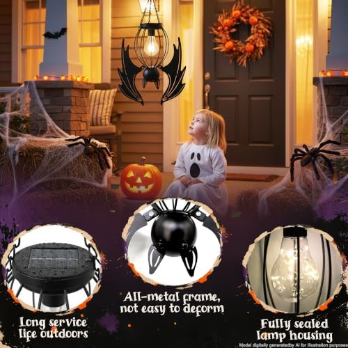 Metal Black Bat Hanging Solar Lights for Outside Outdoor Halloween Decor - Image 3