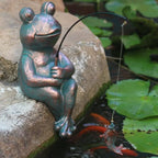 Antique Copper Fishing Frog Statue - Outdoor Garden Statue & Koi Pond Decor by GardenWhisper