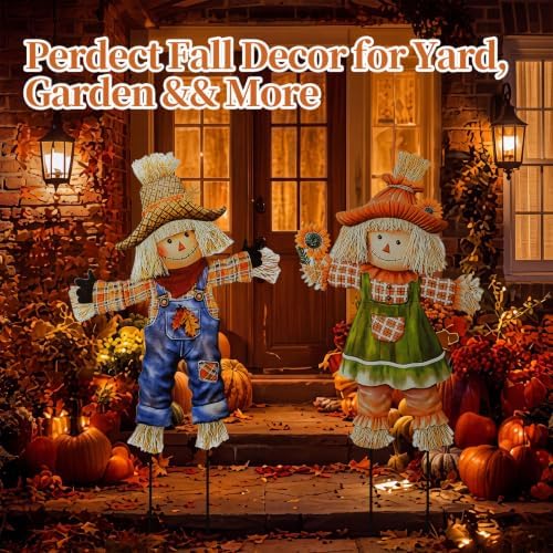 Shimeyao 2 Pcs Metal Fall Outdoor Decorations Autumn Scarecrow Yard Stakes - Image 6