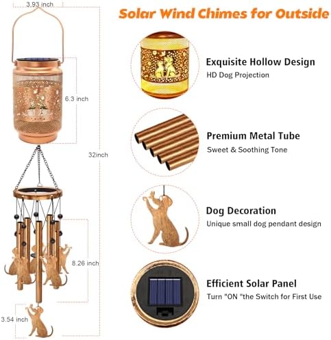 2 Pack Dog Solar Wind Chimes for Outside, Gifts for Mom Women Grandma Birthday Memorial Teacher, 32" Windchimes Outdoor Decor Hanging Solar Lantern for Garden Porch Patio Backyard - Image 2