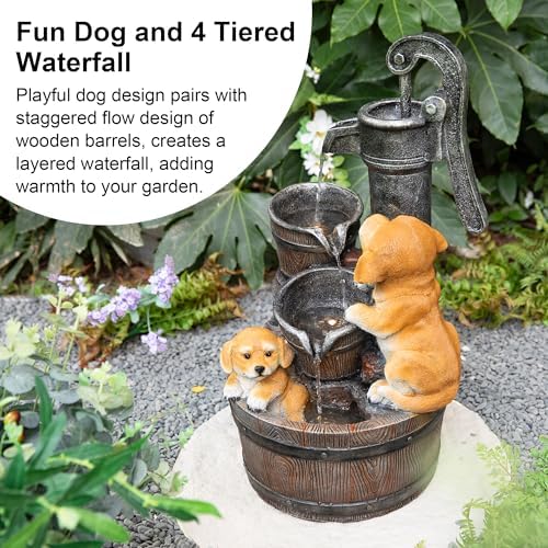 Glitzhome Water Fountain Outdoor, Outdoor Fountain with Lights & Pump, 23.75" H Cute Dog Playing Around The Water Polyresin Cascading Waterfall Floor Standing Water Feature for Garden, Patio - Image 4