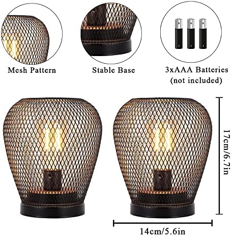 JHY DESIGN Set of 2 Metal Cage LED Lantern Battery Powered Lamp Cordless Accent Light with LED Edsion Style Bulb Great for Weddings Patio Events for Indoors Outdoors（Diamond Shape - Image 3
