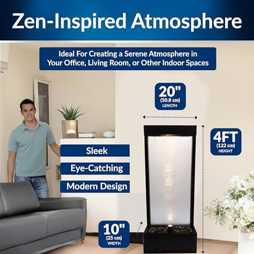 Alpine Corporation MLT170S 48" Indoor Outdoor Waterfall Fountain with LED Light Modern Glass & Aluminum Black Wall Water Feature for Home, Patio, Garden Décor Soothing Cascading Indoor Water Fountain - Image 4