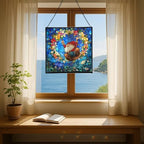 Wreath Swing Gnome Stained Glass Suncatcher – Square Hanging Window Panel for Home or Greenhouse – Whimsical Glass Art Gift for Garden Lovers, Christmas, Halloween, Father Days bAVpEF - Image 6