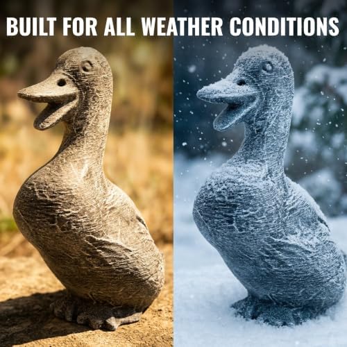 OLOMA Quacking Duck Concrete Garden Statue Outdoor Lawn Ornament Handmade Cement Goose Sculpture Yard Patio Flower Beds Pond Decor Farmhouse Garden Accent Weather Resistant Outdoor Decor - Image 4