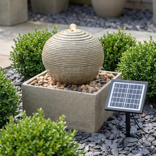 Solar Fountain Outdoor with LED Lights, Zen Sphere Water Fountain, Small Resin Garden Water Feature for Patio, Porch, Deck, Backyard & Indoor Decor, 12 Inch - Image 2