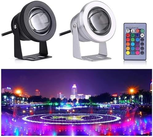 4PCS Underwater Pond Spotlight - Submersible LED Fountain Lamp, 12V/24V with Remote Control Underwater Led Lights, IP68 Waterproof Convex Mirror RGB Pool Lights,Silver(RGB)-24V(10w) - Image 5