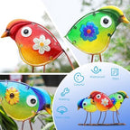 Bird Garden Decor Set of 3 Metal Glass Outdoor Yard Art Patio Lawn Decor - Image 3