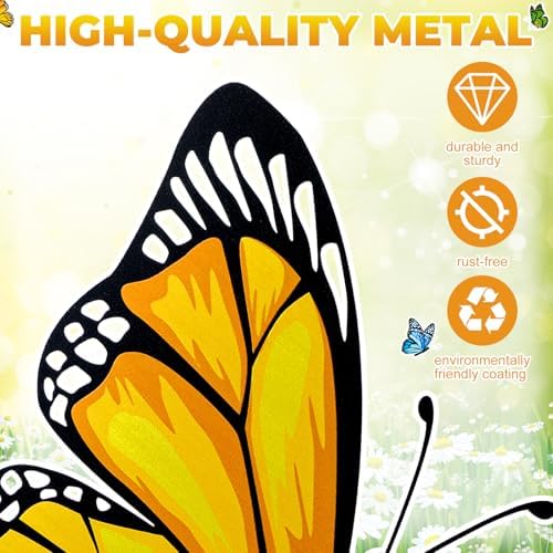 3 Pcs Green Yellow Blue Butterfly Metal Garden Stakes Spring Yard - Image 3
