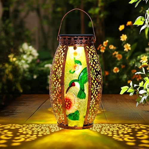 Larekook Hummingbird Solar Lantern Outdoor Waterproof,13" Large Hanging Lantern Decorative,Metal Hummingbird Solar Lights for Yard Table Porch Patio Garden Decor,Birthday Gifts for Women Mom by Larekook