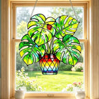 Plant Suncatcher Glass, Stained Glass Suncatcher Plant Window Hanging, Unique Nature Lover Gifts Leaf (Monstera) - Image 6