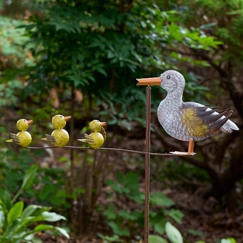 Red Carpet Studios Garden Art Balance Rocker Metal Garden Stake Yard Décor, 49” Tall, Grey Mother Duck with Yellow Ducklings - Image 2