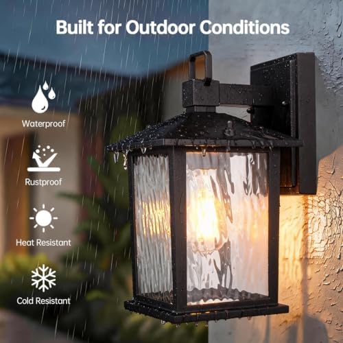 12'' Outdoor Porch Light, Matte Black Outdoor Wall Lantern Aluminum - Image 2