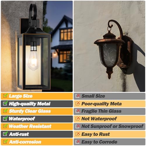 19" Dusk to Dawn Outdoor Lighting Porch Lights Black with Gold Trim 2 Pack - Image 5