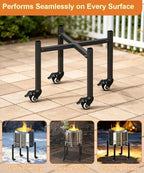 Garbuildman 15-27 Inch Universal Rolling Firepit Stand for Solo Stove Bonfire Ranger Yukon & Other 15-27" Outdoor Fire Pit, Metal Fire Pit Accessory for Outside Patio Camping Fireplace Tools, Black - Image 6