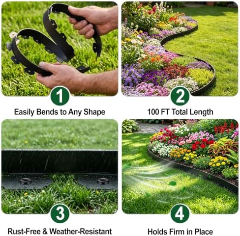 Landscape Edging Border, 2 in x 100 ft No Dig Garden Border, 150 Spikes - Image 4