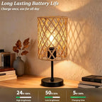 Rechargeable Outdoor Patio Table Lamps, Set of 2 Cordless Battery Operated Portable Boho Rattan Table Lights, for Covered Porch Balcony Garden Decor (Beige) - Image 3