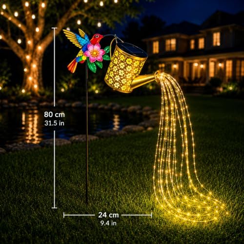 Solar Hummingbird Garden Lights with Watering Can Lantern, Pathway Lights for Garden Lawn Patio Pond Driveway Porch, Outdoor Decorative Lighting for Christmas Halloween Thanksgiving Spring Summer - Image 3