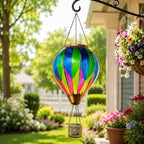 Colorful Glass Solar Hot Air Balloon Lantern, Hanging Garden Light - Image 2